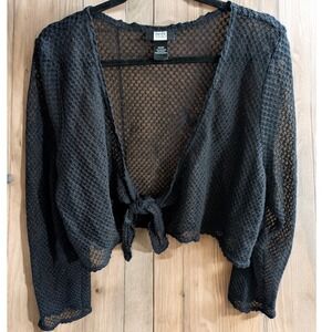 Studio 1940 Sweater‎ Plus Size 26 28W Black Crochet Tie Front Shrug Cardigan